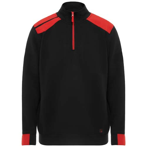 Pull homme personnalisé demi-zip contrasté Maverick Roly noir / Rouge